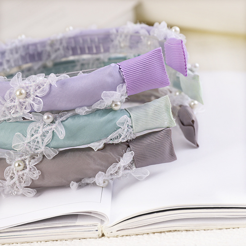 Korean Pearl Winding Lace Headband Cloth Pearl Headband Pure Color Cloth Toothed Headband Wholesale Nihaojewelry display picture 5