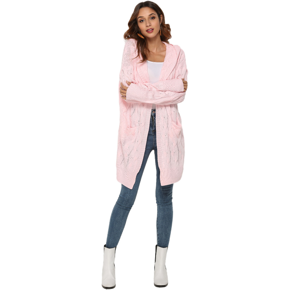 Dames gebreide twist capuchon trui jas_voghion.com