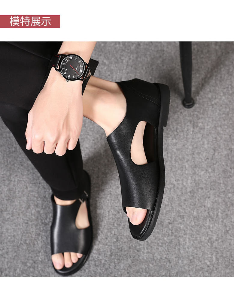 Dép sandal nam quai ngang kiểu La Mã, da bò, hở ngón, đế mềm thoáng khí — Màu đen chi tiết 14