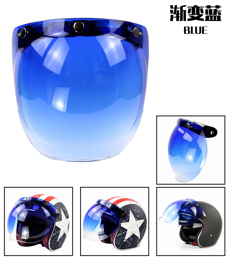 Motorcycle Helmet Lens Retro Half Helmet Bubble Mirror Three-Button Windproof Lens with Bracket 3/4 Helmet Goggles