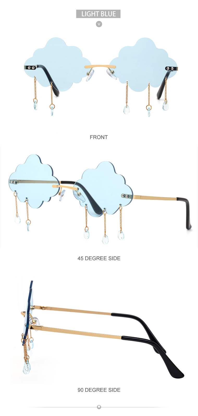 54g Weight Frameless Glasses Structure Glasses Classification UV400 Lens Material Polygon Glasses Style Party Occasion Clouds Pattern All Seasons Season Kid'S, Women'S Gender Fashion Style Dark Blue, Grey, Pink, Purple, Red, Blue, Yellow Color New Fashion Simple Style Pendant Cloud Sunglasses 20