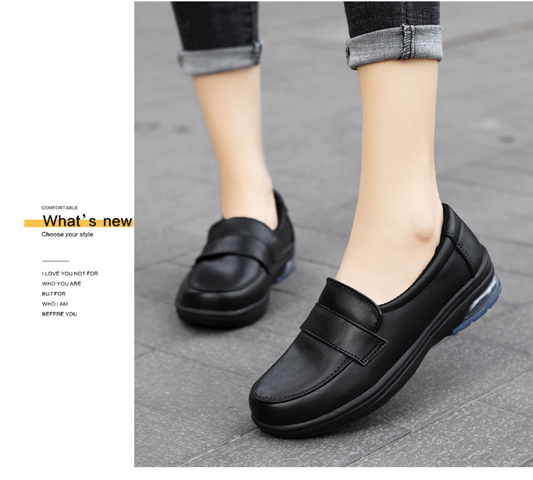 2020 spring/summer new nurse shoes women's white women's genuine leather shoes air cushion black work shoes soft back thick back small leather shoes undefined