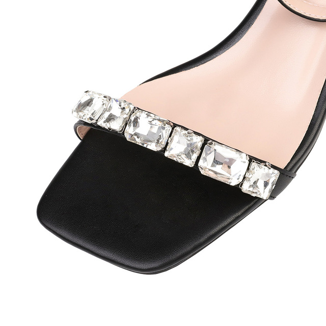 Sexy pointy open toe sandals thick heel high heels with Rhinestones