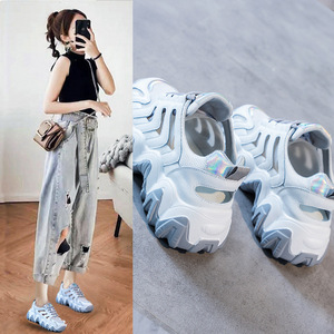 2020春款透气炫彩老爹鞋女ins潮学生百搭轻便跑步厚底网面休闲鞋