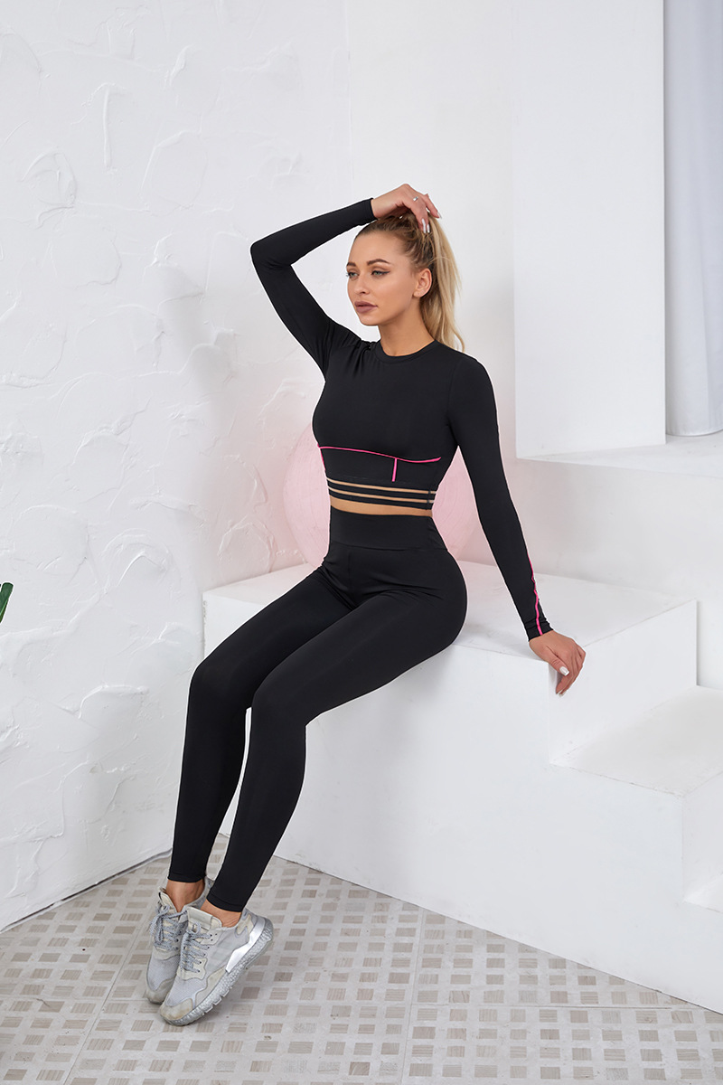 Color Contrast Stitching Long-Sleeved Stretch Hip-Lifting Set NSJYF57905