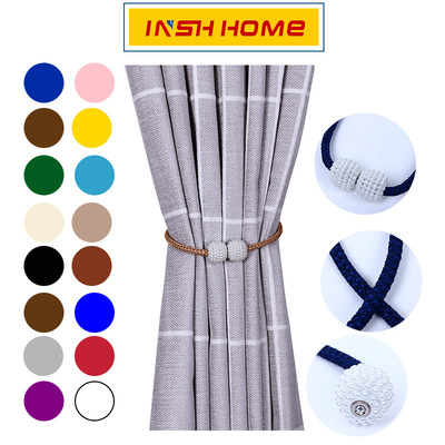 跨境貨源 免打孔窗簾綁帶珍珠磁鐵扣 現代簡約窗簾夾綁繩扣 現貨