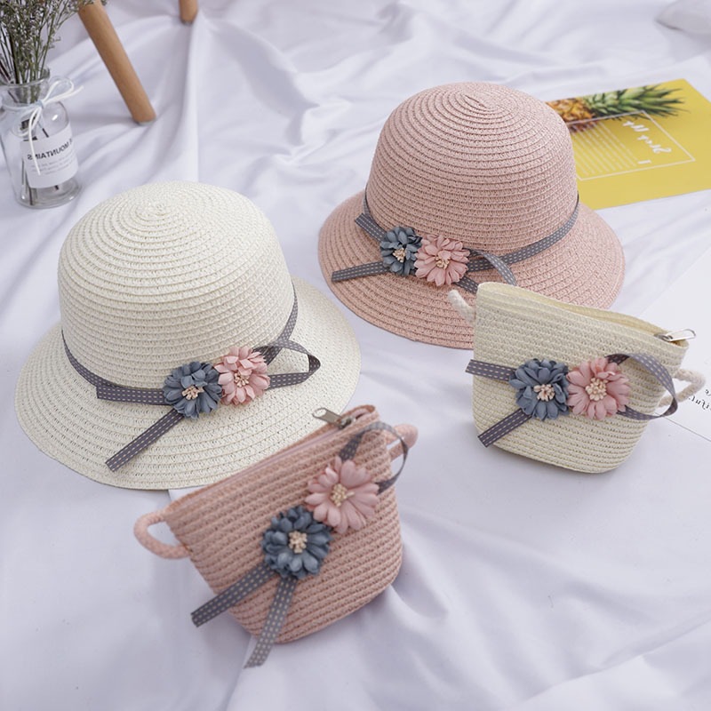 Children's straw hat bag two-piece new g...