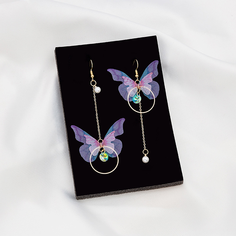 3g Weight Artificial Pearls, Rhinestones Inlay Material Sweet Butterfly Polyester Fabric Alloy Inlay Artificial Pearls Rhinestones Women's Earrings 1 Pair