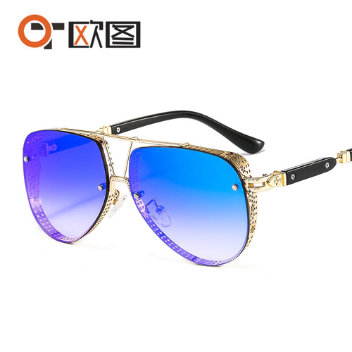 New metal mesh decorated men's sunglasses 2586 ocean color coating trendy European and American style sunglasses