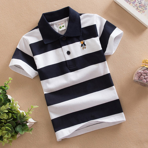 Polo Kids Summer Short Sleeve T-Shirt 100% Cotton Polo Shirt for Ages 1-12 (Medium and Large Children) Striped Collar T-Shirt 100% Cotton