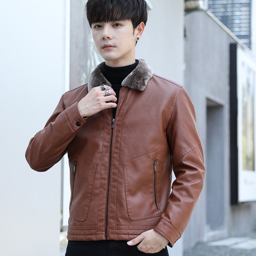 男士皮衣冬季新款韩版修身潮流青年帅气男休闲加厚加绒毛领皮外套