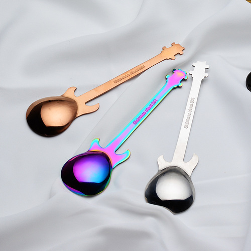 Qingba 304 Stainless Steel Guitar Spoon Creative Bar Dessert Spoon Coffee Stirring Spoon Note Music Spoon Wholesale