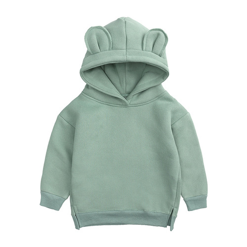 Korean style new children's sweatshirts, spring, autumn and winter clothing for boys and girls, hooded fleece sweatshirts, baby tops, bear ears children's clothing