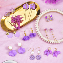 925銀針仙女紫色花卉耳環女復古風氣質美女耳釘軟陶韓國風耳飾