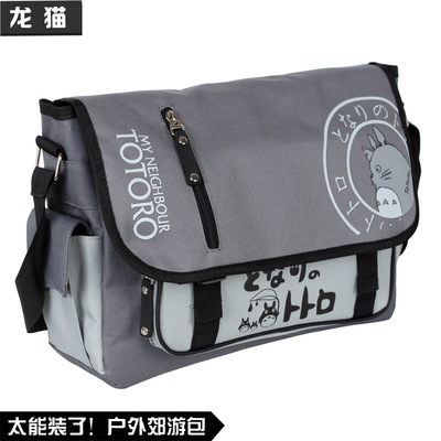 Lemilong Cat Pack comic One shoulder schoolbag Hayao Miyazaki canvas Inclined shoulder bag men and women student gift Cartoon knapsack