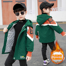 童装儿童冬季外套2021韩版中大童男童字母夹棉加厚连帽风衣批发