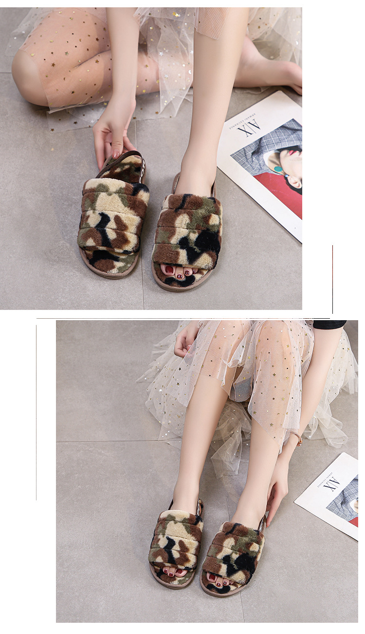 Women's Streetwear Camouflage Open Toe Plush Slippers display picture 9