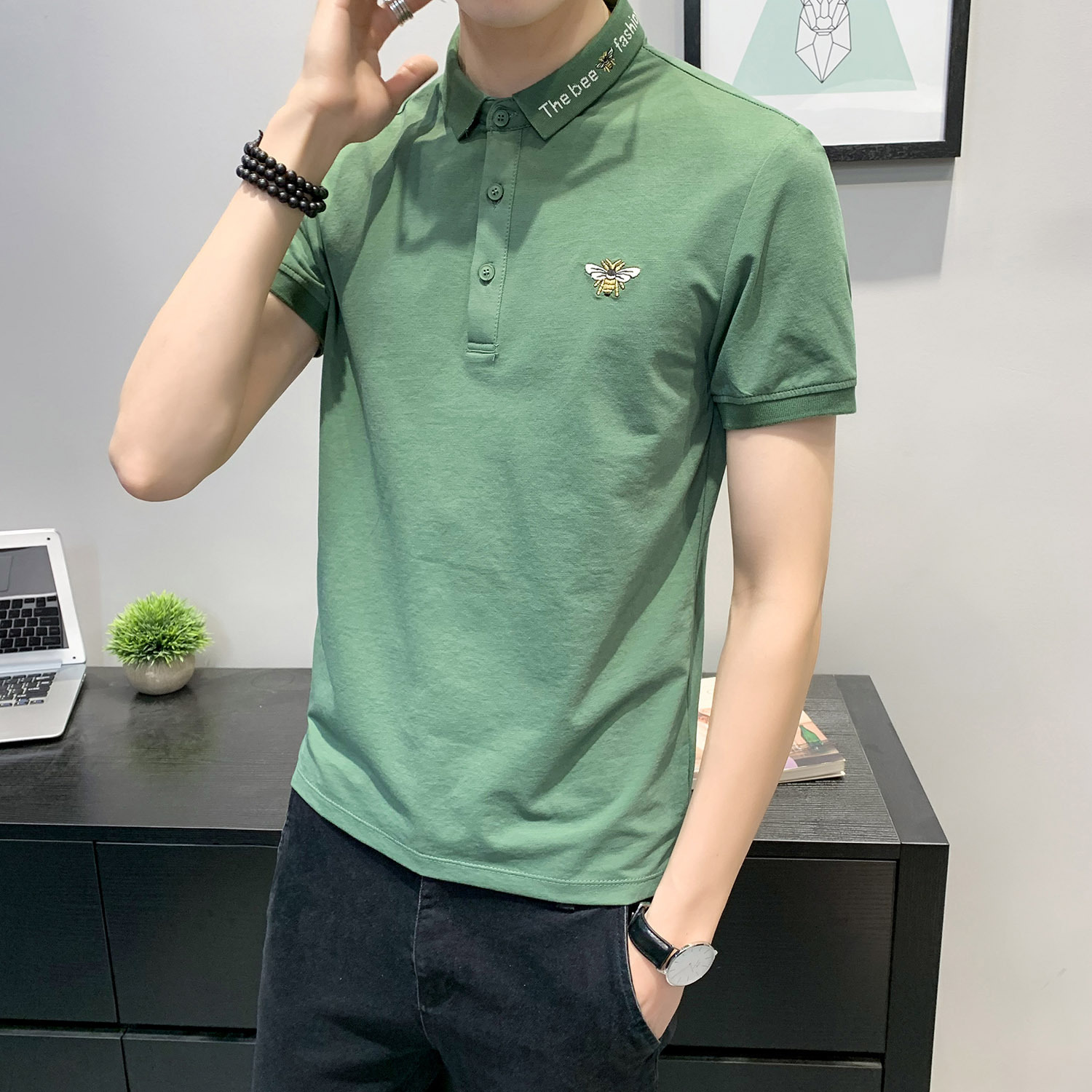 2020夏季男士休闲珠地立体刺绣小蜜蜂Polo衫男短袖T恤衫|ms
