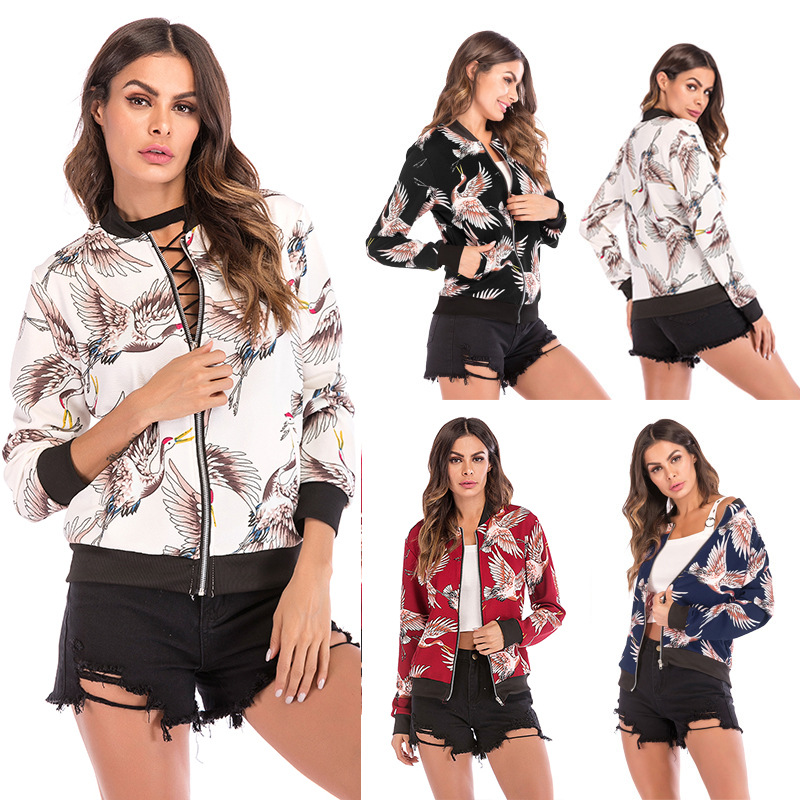 Best selling cross-border women's Amazon European and autumn and winter foreign trade casual print loose baseball jacket jacket female jacket