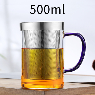 Vidrio de borosilicato fuga de acero taza de tres piezas separación de té taza de té Filtro de acero inoxidable de gran capacidad con fuga Taza con mango