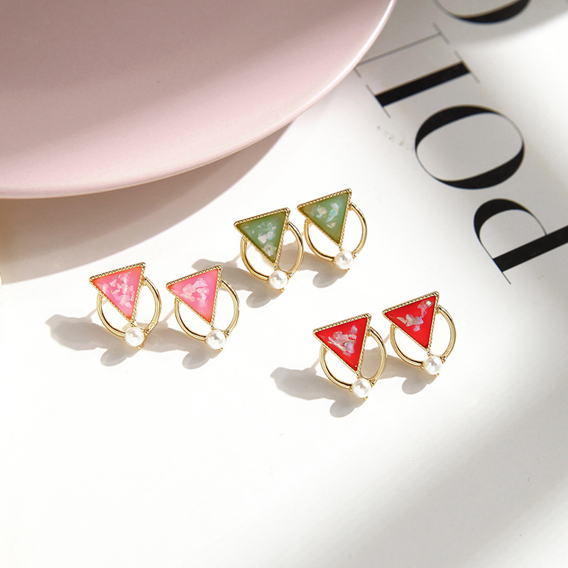 New Fashion S925 Silver Needle Earrings Geometric Candy Color Fragments Triangle Earrings Wild Pearl Earrings display picture 2