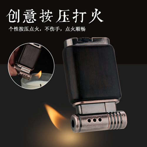 Baicheng new sandalwood gas lighter creative personality retro nostalgic metal pipe lighter wholesale gift