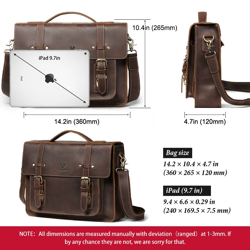 Retro one-shoulder bag, capacious laptop, business version, genuine leather
