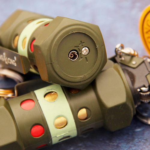 Creative personalized grinding wheel inflatable open flame grenade shape with keychain military pendant lighter 825