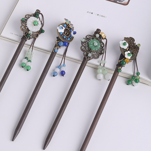 Ancient hair accessories, Han costume headwear, hairpins, ancient style, tassel step-rocking hairpins, women's hairpins, wooden hairpins, ancient costume accessories, hairpins