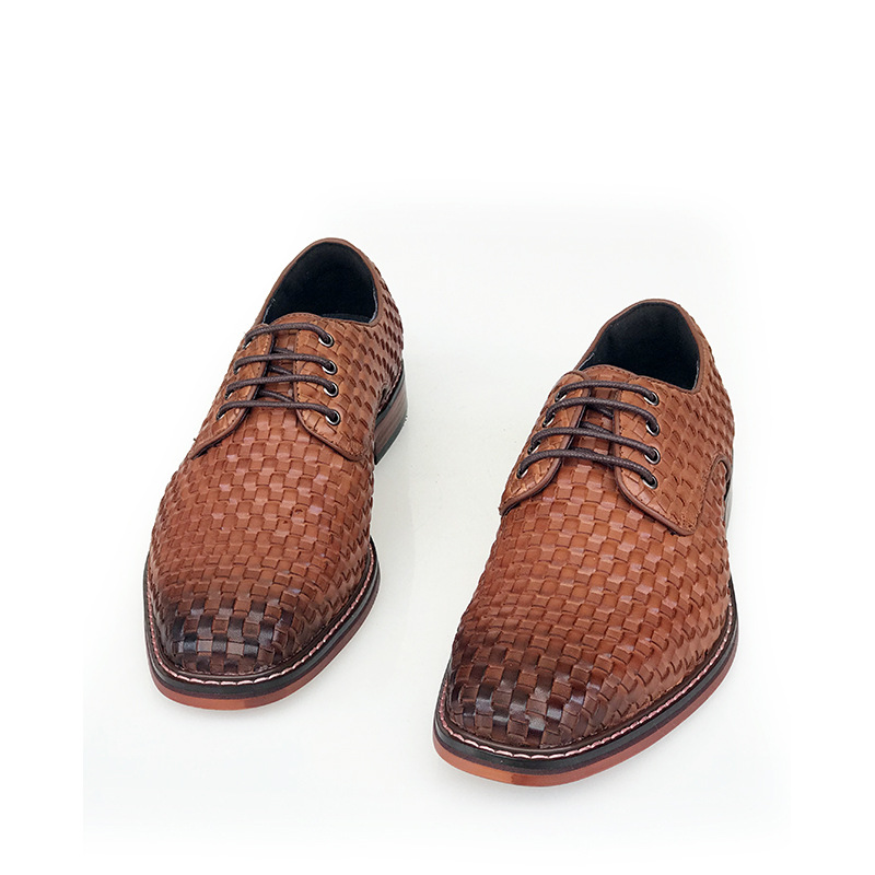 ShoeVault Frühling und Herbst Britische Business-Formelle Handarbeit Gewebte Casual Echtes Leder Schnürung Atmungsaktive Derby Hochzeitsschuhe_voghion.com