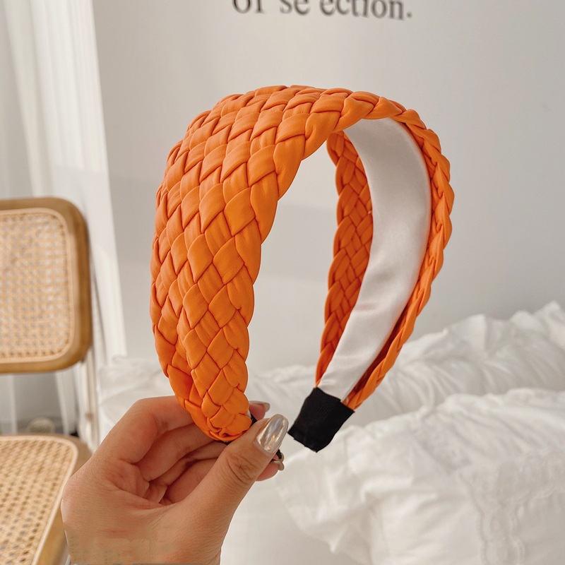 Estilo coreano tejido de ala ancha diadema de moda nuevo elegante imitación de cuero PU diadema Internet celebridad cara lavado cabello paquete malla pelo grutas para las mujeres