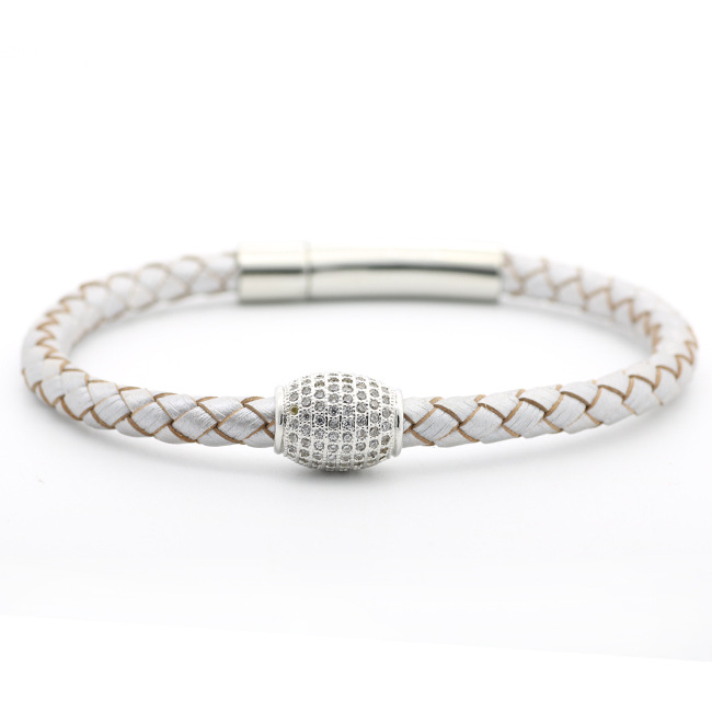 Fashionable woven leather bracelet stainless steel