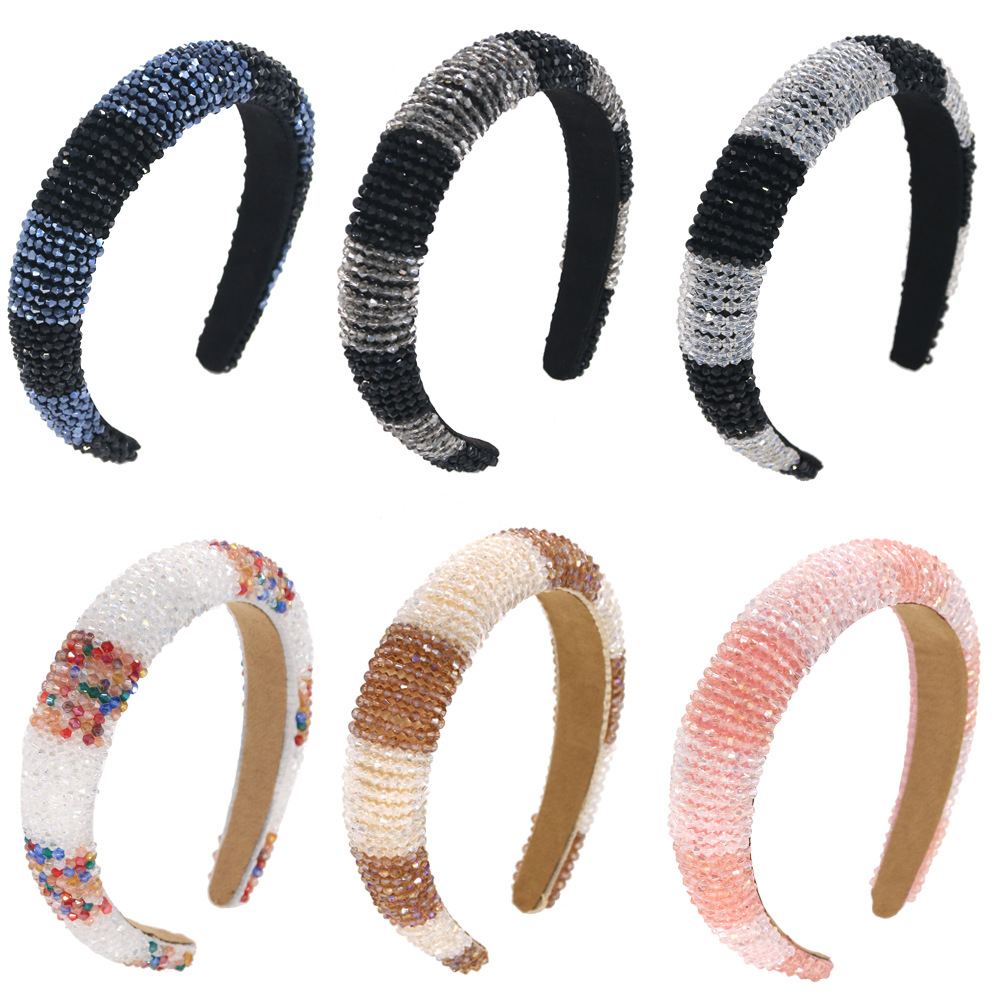 Hot Selling Glass Beads Mix And Match Color Hair Band Crystal Clear Hand-sewn  Hair Band display picture 14