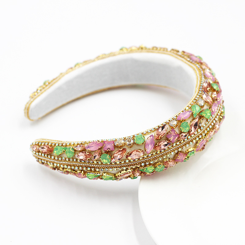 New Baroque Full Diamond Sponge Headband Ladies Colorful Rhinestone Headband  Wholesale display picture 4