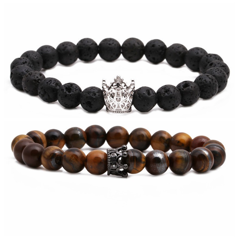 Europische und amerikanische Tigerauge Krone Stumme schwarze Stein Krone Paar Armband Perlen DIY Braceletpicture4