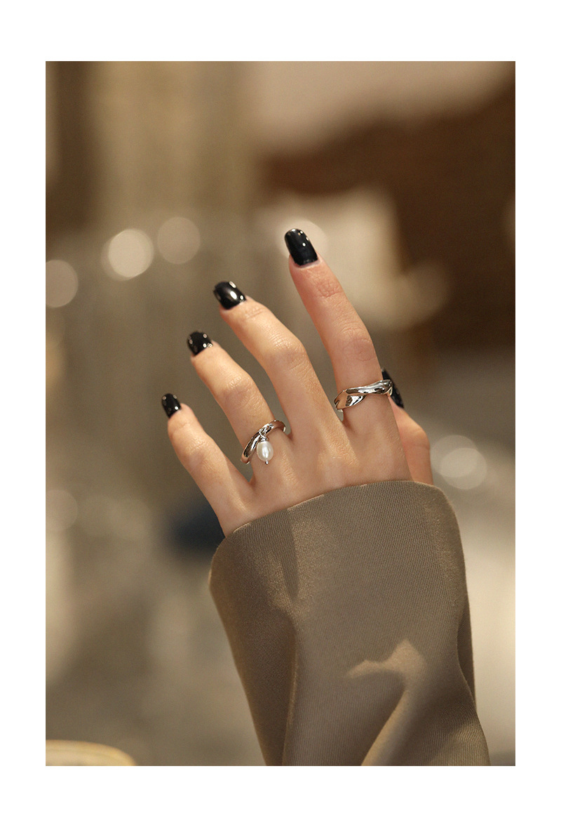 Fashion Solid Color Sterling Silver Open Ring Plating Inlay Pearl 925 Silver Rings display picture 1