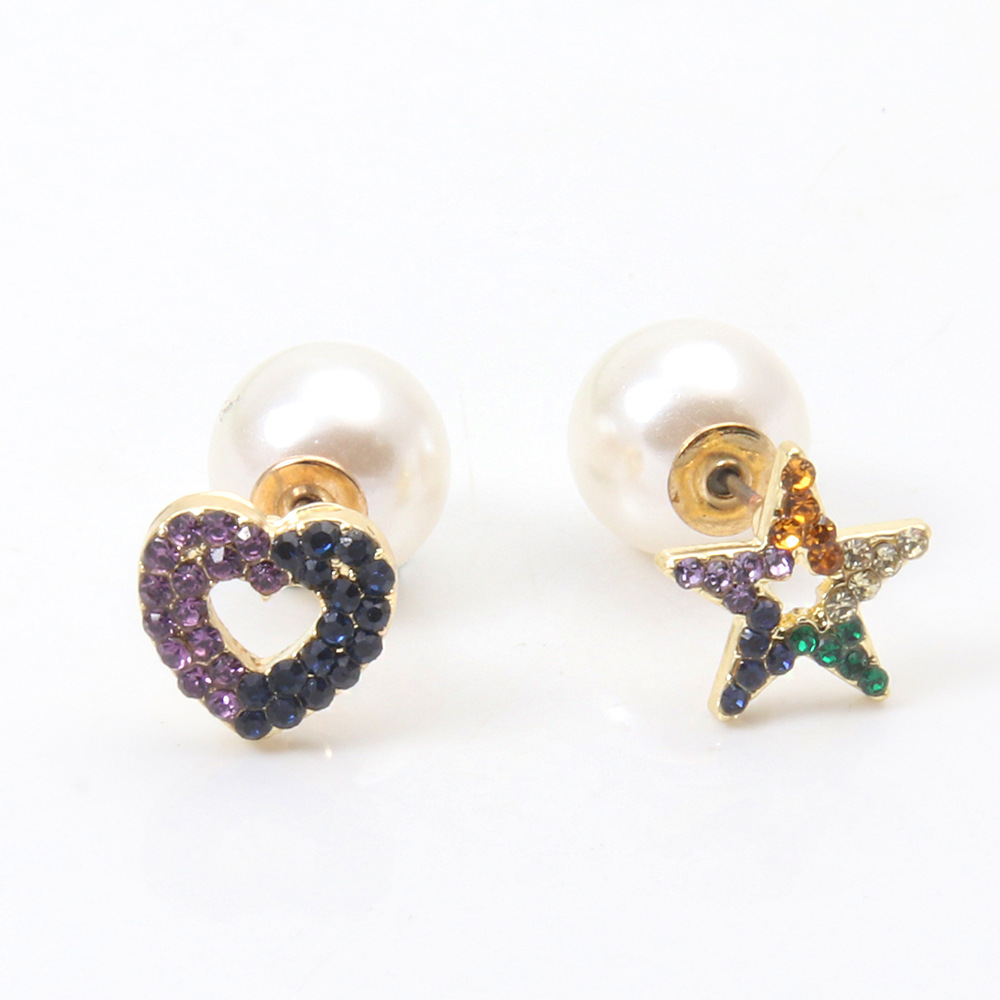 Heart-shape Pearl Asymmetrical Diamond-studded Earrings Wholesale display picture 4