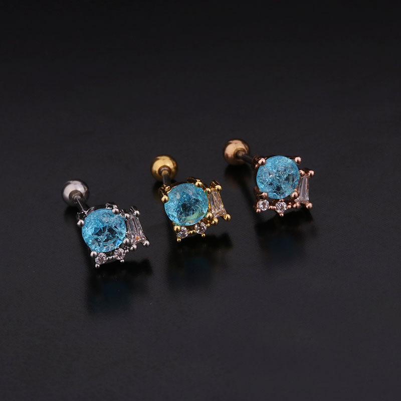 Korean  new color round zircon ear bone nails stainless steel screw earrings
