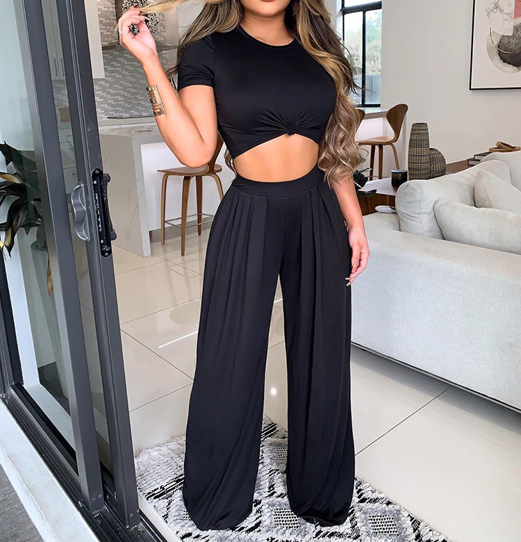 Short Sleeve Top Wide Leg Pants Two-piece  NSCZ29826