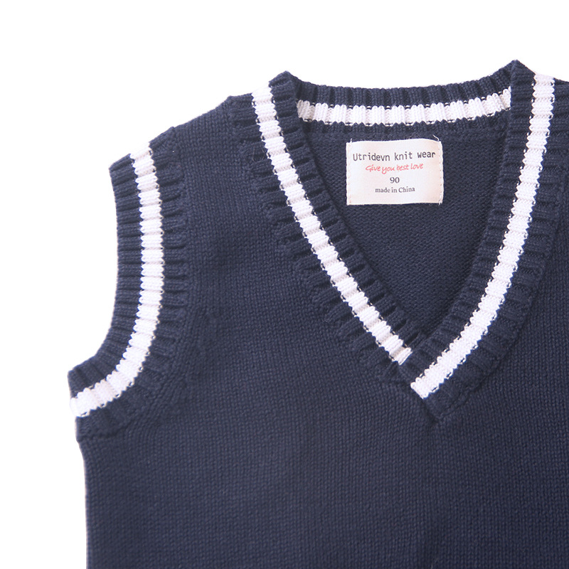 Estilo británico europeo y americano kindergarten uniforme escolar de los niños Chaleco de punto Chaleco de primavera y otoño suéter de las niñas al por mayor