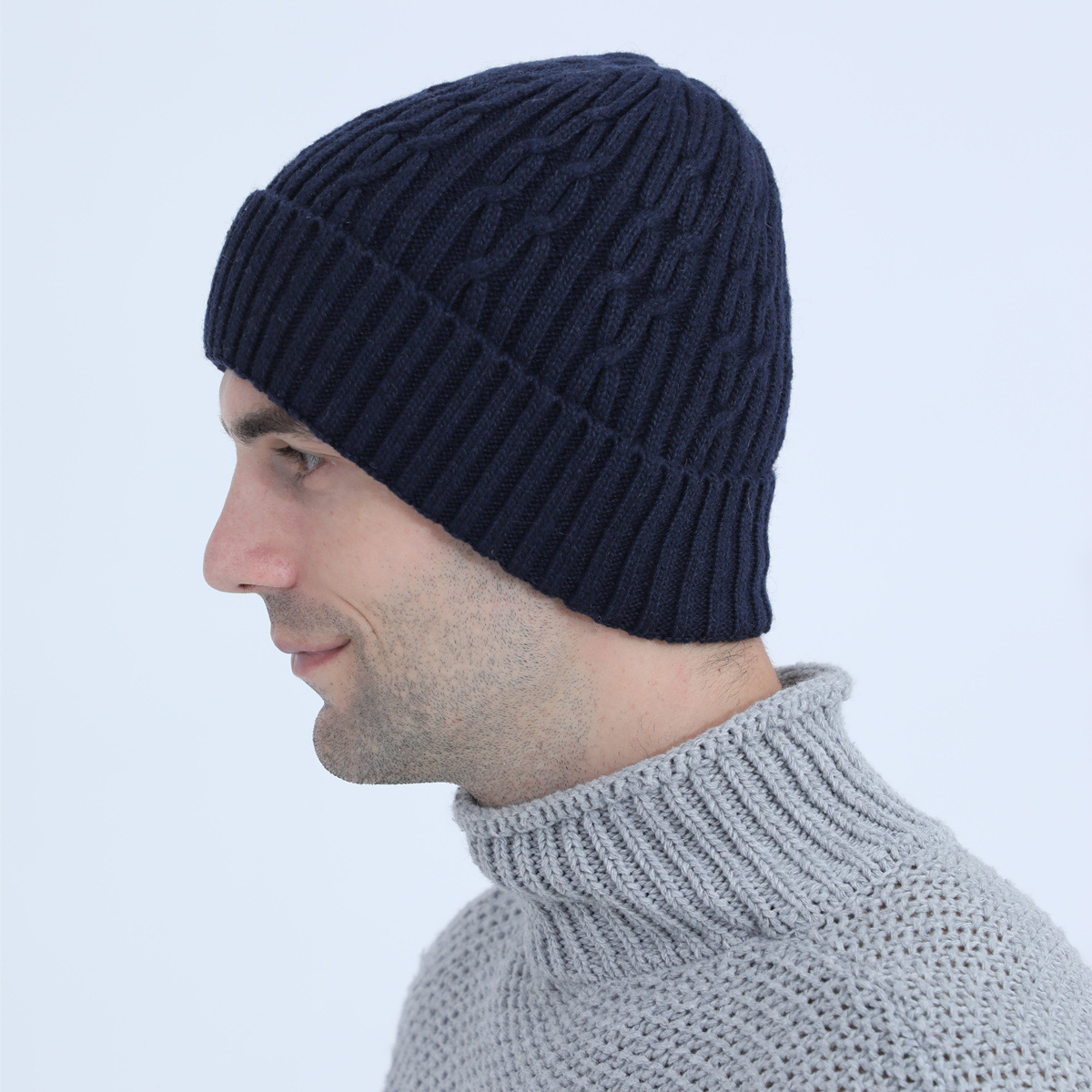 Knitted Beanie Hat For Men Warm Winter Wool Cycling Ear Cap_voghion.com