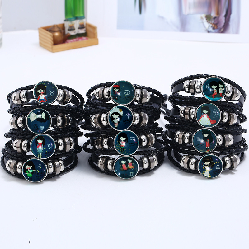 Luminous Gemstone Woven Korea Twelve Constellation Leather Bracelet Nihaojewelry display picture 20