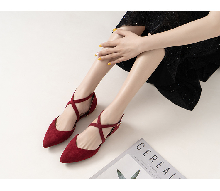 Διασυνοριακό εξωτερικό εμπόριο 2024 άνοιξη νέα ρηχά φλατ παπούτσια με σταυρωτό λουράκι γυναικεία παπούτσια Mary Jane μεγάλα κοίλα παπούτσια_voghion.com