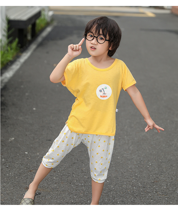 Children's clothing 2023 summer new children's Korean version boys' short sleeved set bamboo knot cotton capris girls' clothing wholesale