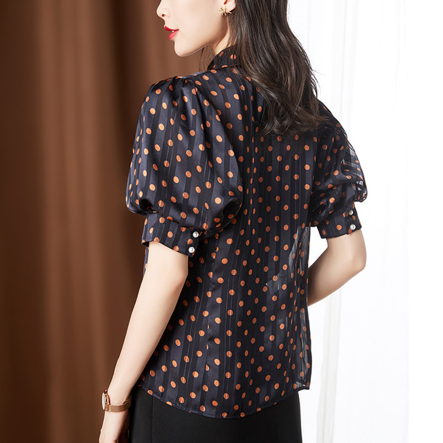 Polka Dot Chiffon Blouse women’s summer bubble short sleeve Korean loose Print Shirt