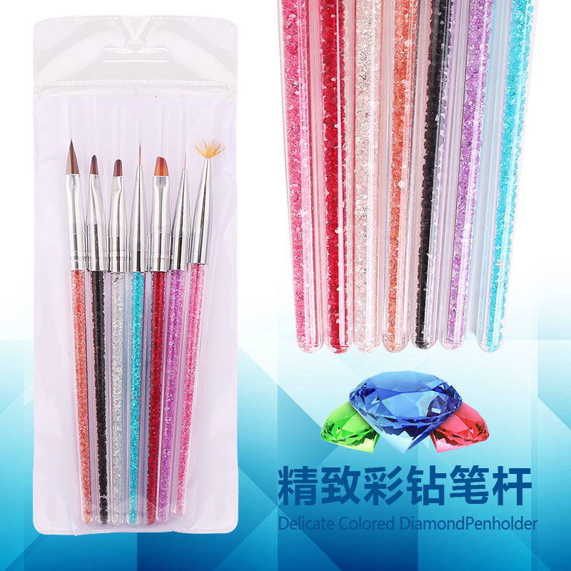 Herramientas de uñas cepillo uñas cristal con barra de taladro dibujo pluma manchas pintado gancho pluma fila pluma 7 unids traje