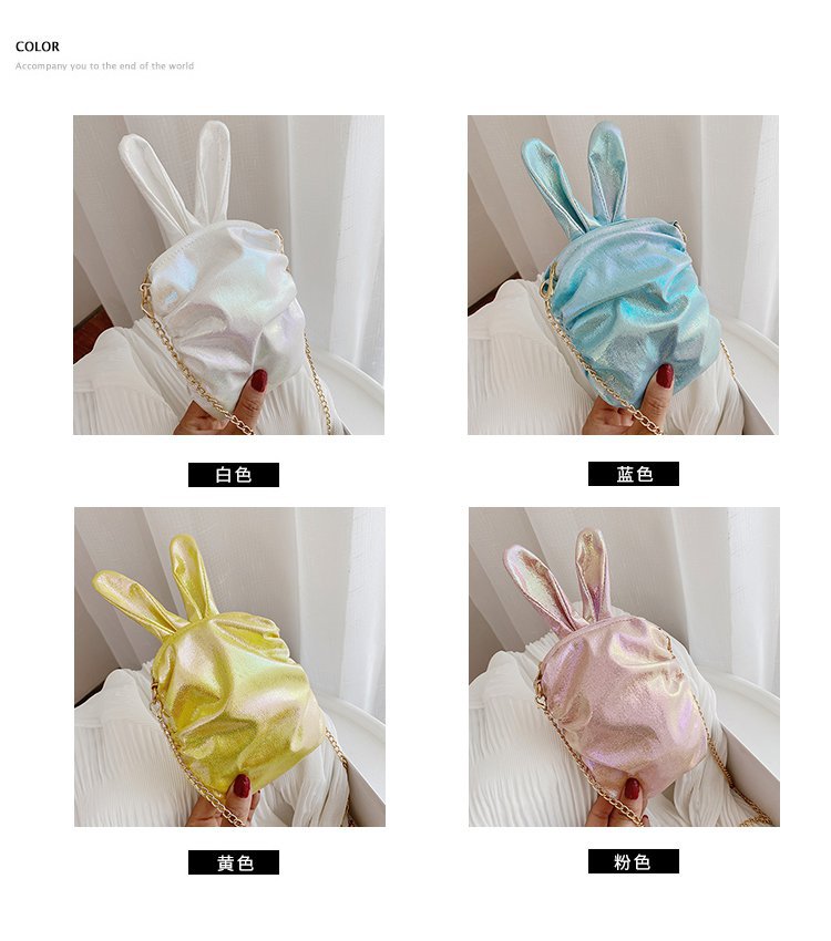 Korean  New Trendy  Cute Cartoon Laser Colorful Girl Cute Funny Rabbit Ears Pu Chain Small Shoulder Bag Mobile Phone Bag Nihaojewelry Wholesale display picture 78