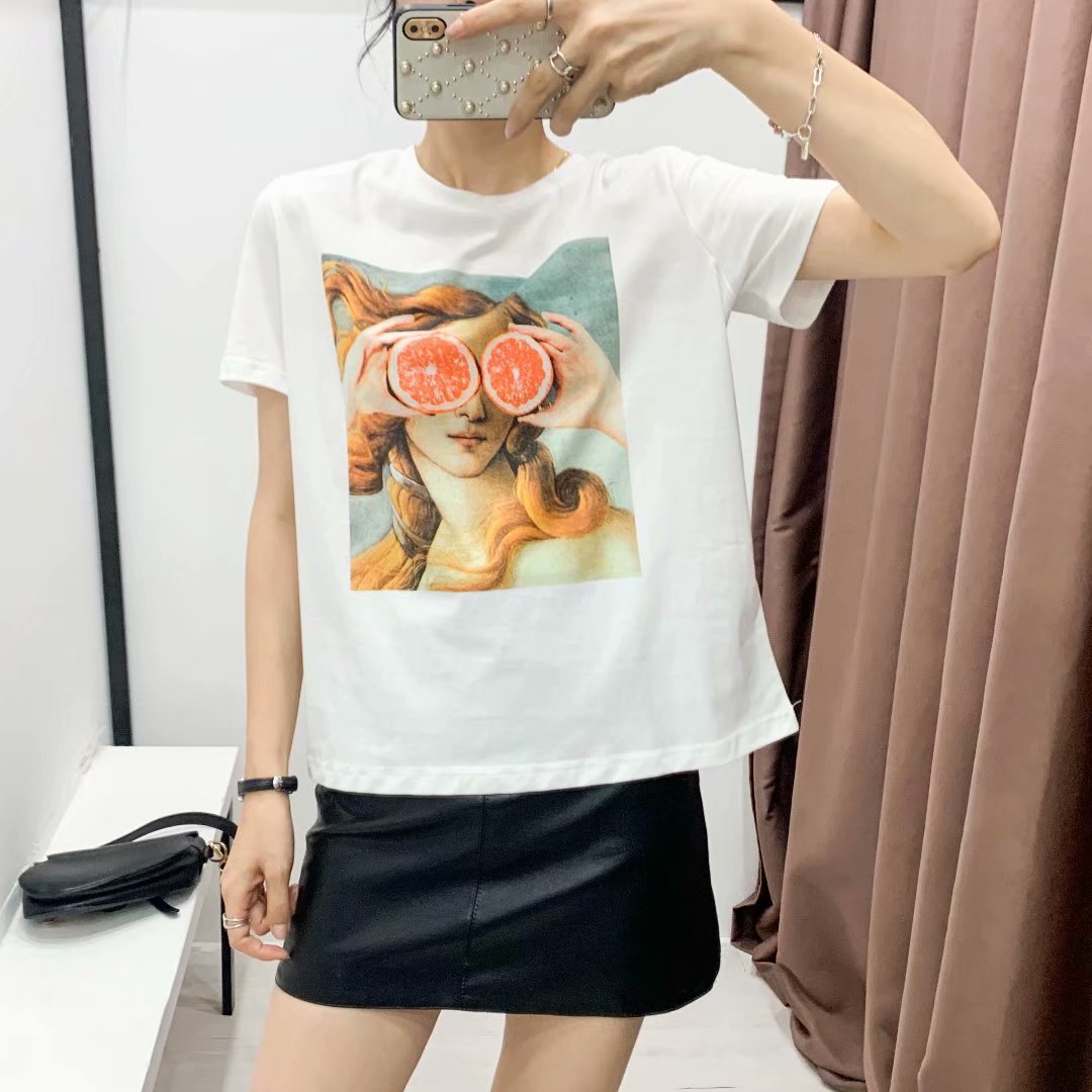 cartoon woman avatar print short sleeve T-shirt   NSAM10801