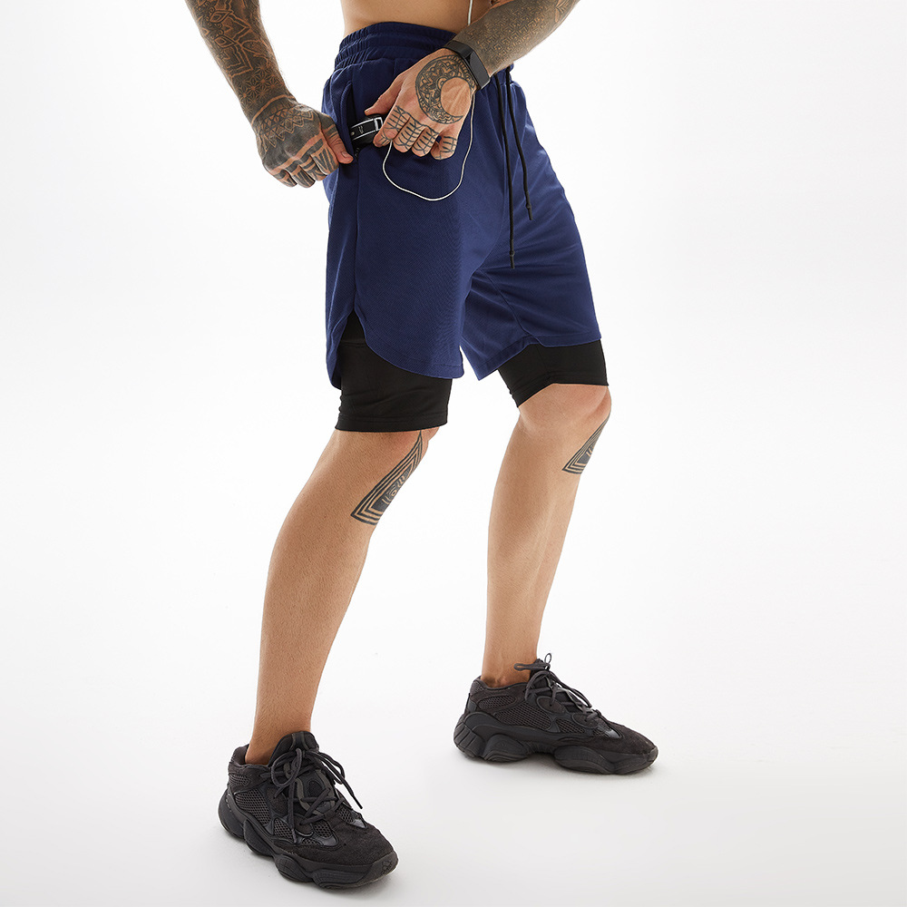 Sneldrogende casual fitnessshorts voor heren met dubbele anti-reflectielaag en vijfkwartlengte_voghion.com