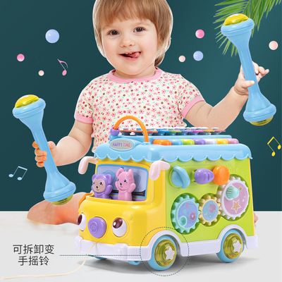 嬰幼兒早教益智音樂敲琴彈琴搖鈴繞珠兒童玩具寶寶多功能巴士玩具